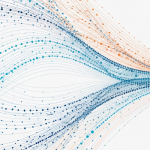 Ilustración de líneas de datos de color que se unen en un solo flujo